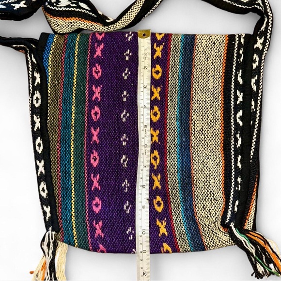 NWOT Multicolor Ethnic Boho Crossbody Bag Hand Woven Cloth Fringe Pocket Unisex - Picture 5 of 8